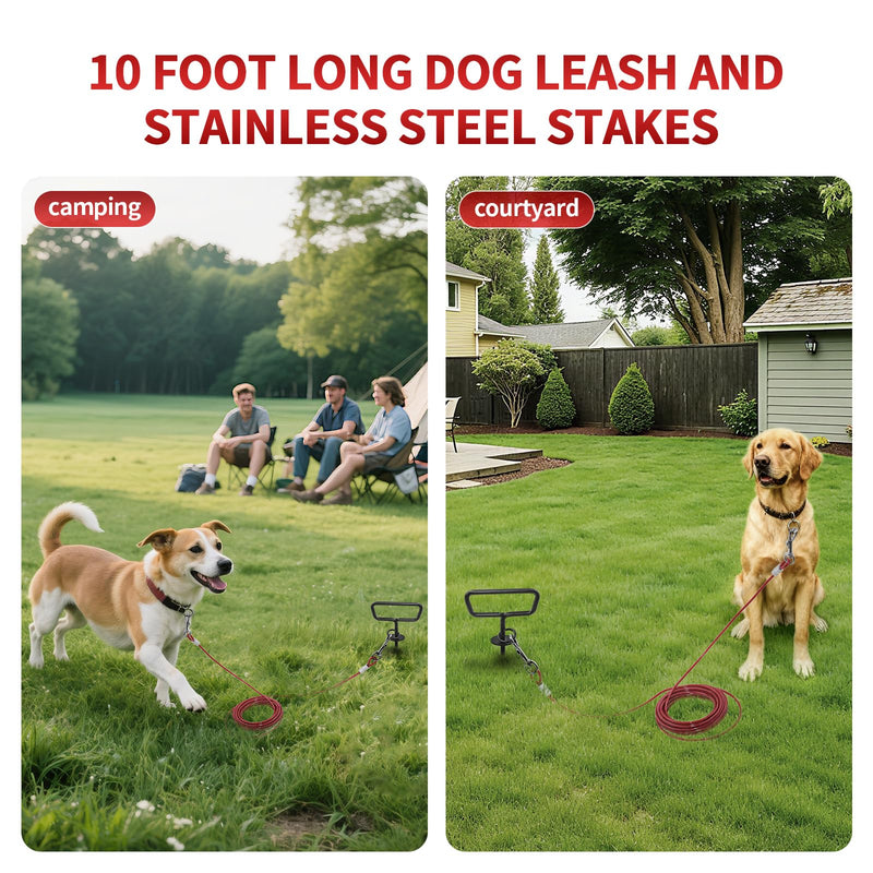 Dog Tie Out Cable and Stake 34ft, Heavy Duty Dog Chains for Outside with Lockable Hook, Pet Runner Cable Leads for Medium Large Dogs Up to 250 LBS,Comfort Grip for Daily Walking/Outdoor Red - PawsPlanet Australia