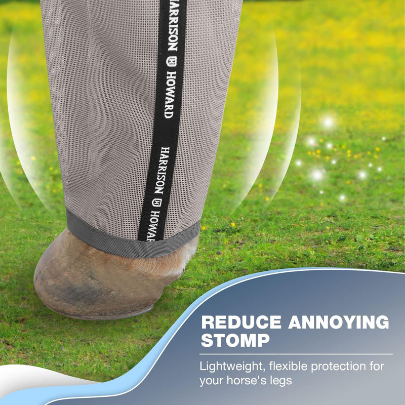 Harrison Howard Loose-Fitting Horse Fly Boots UV-Protective, Breathable, Tear-Resistant Fine Mesh Leggins Stay-on Comfortable Fly Boots with Ultra-Soft Wool Trim (Set of 4) Original Grey Cob (Medium) Cob (Medium)