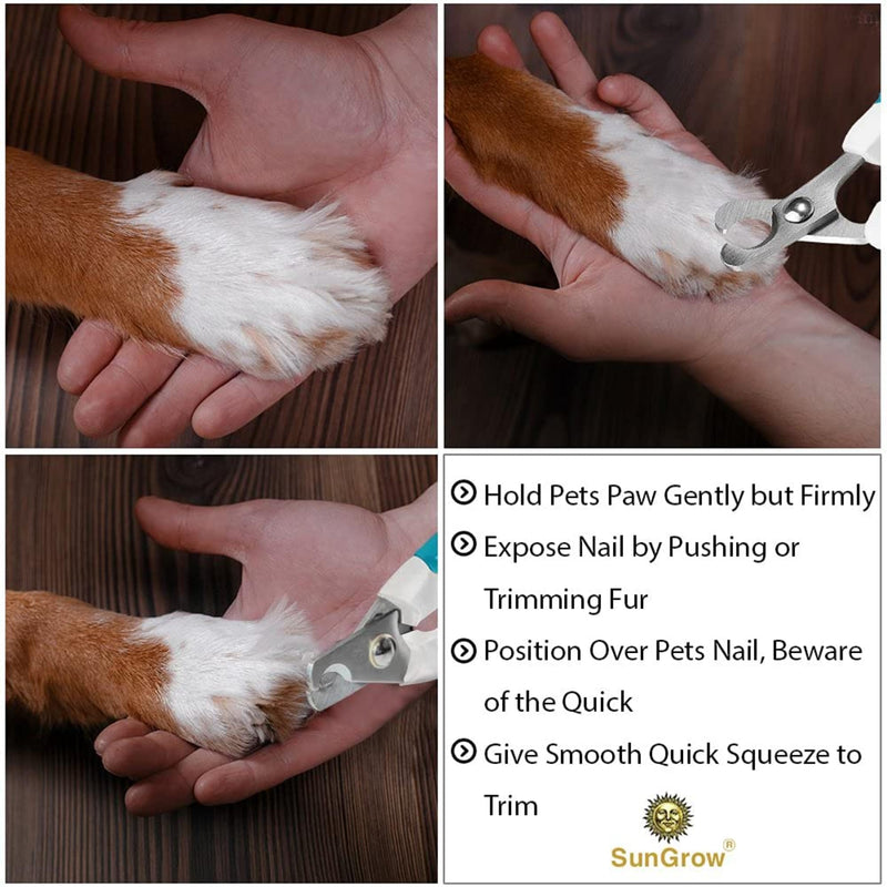 SunGrow Dog Nail Trimmer for Small and Medium Dogs, Cat Nail Claw Clipper, Non-Slip Handle, Professional Paw Grooming and Nail Care, Stainless Steel Blade - PawsPlanet Australia