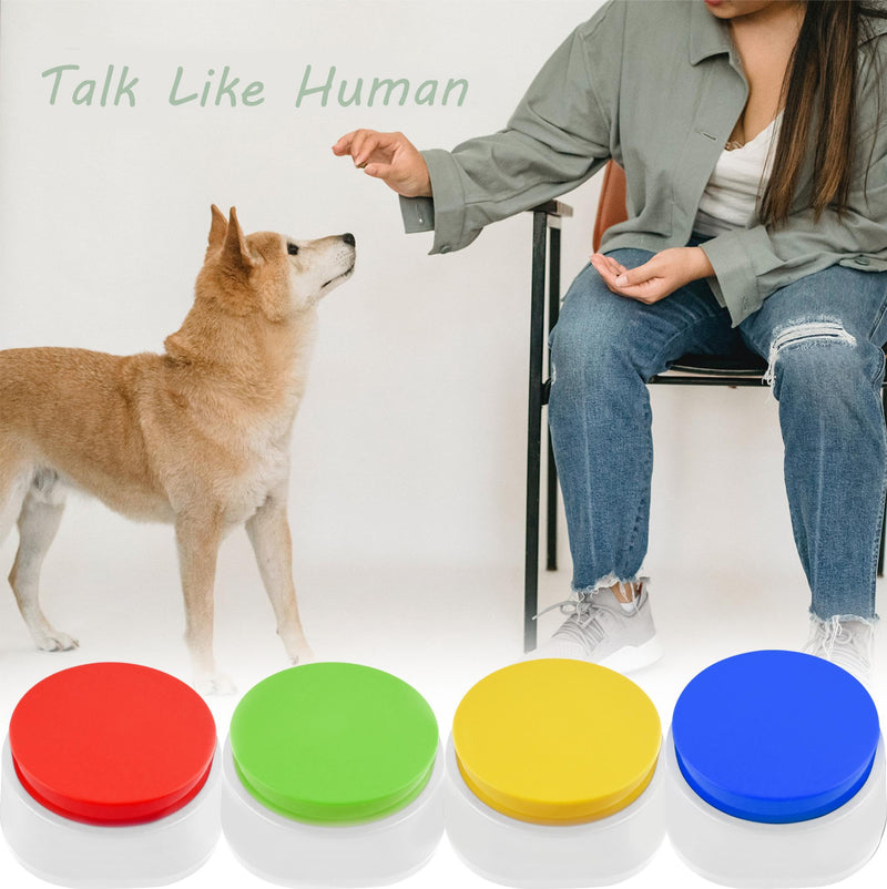 Rechargeable Dog Buttons for Communication Voice Recording Buttons for Pets Cats Dog Training Talking Buttons Sound Button Recordable Answer Buzzer (4 Packs, Red+Yellow+Blue+Green) 4 Packs - PawsPlanet Australia