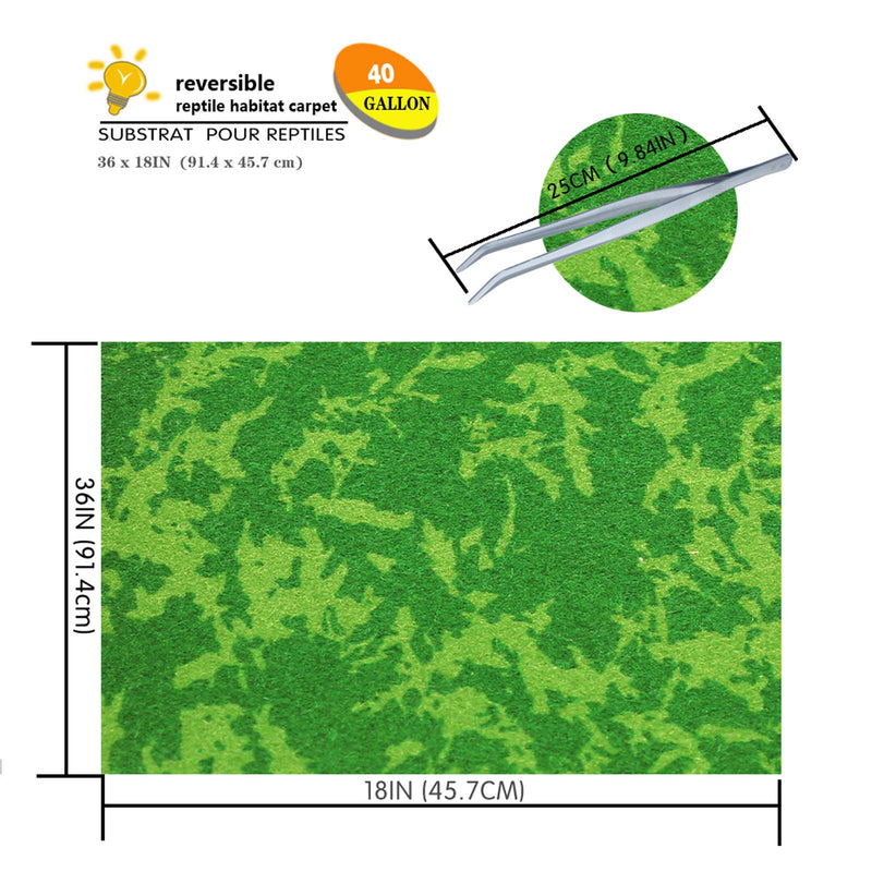 Reptile Carpet, 36 * 18in Pet Terrarium Liner,Reptiles Cage Mat/Substrate for Snakes, Chameleons, Geckos ands Kitchen Use(2sheets) with Tweezers Feeding Tongs new-40Gallon(36*18in) - PawsPlanet Australia