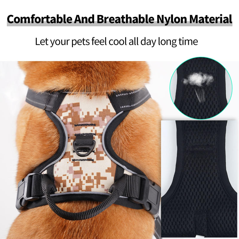Adjustable Soft Padded Dog Harness Vest - Breathable Nylon with Safety Buckle, Easy to Put On, Front & Back Ring Attachments, Flower Camo (Size M) - PawsPlanet Australia