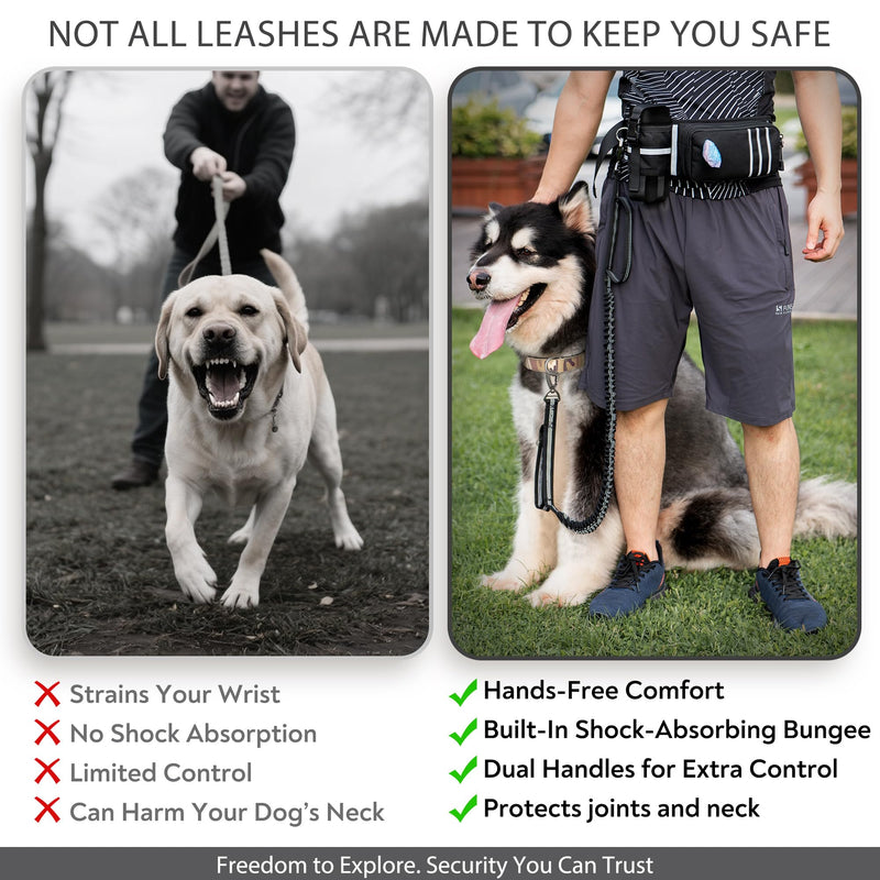 Ultimate Safety Hands-Free Dog Leash – Heavy Duty Secure Hook, Shock-Absorbing Bungee, Waist Belt & Pouch, Dual Handles – Fits All Dog Sizes - PawsPlanet Australia