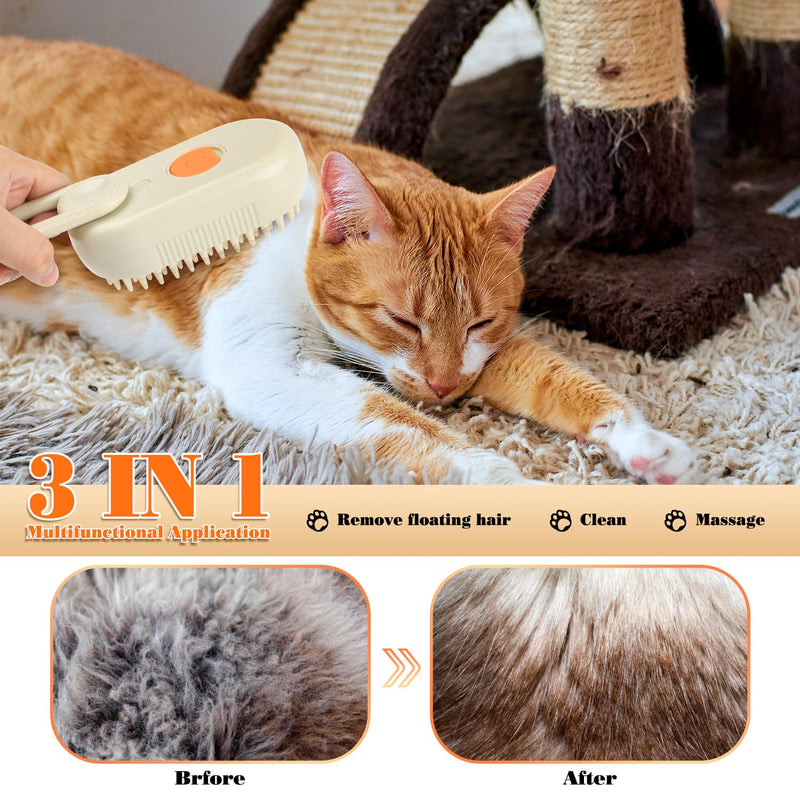 Cat Steam Brush for Shedding – Rechargeable Steam Pet Brush Flea, Anti-Static, Massage, Comb Cleaning All in One Pet Grooming Comb Hair Removal Tool for Cats and Dogs (2 PCS White Brown) - PawsPlanet Australia