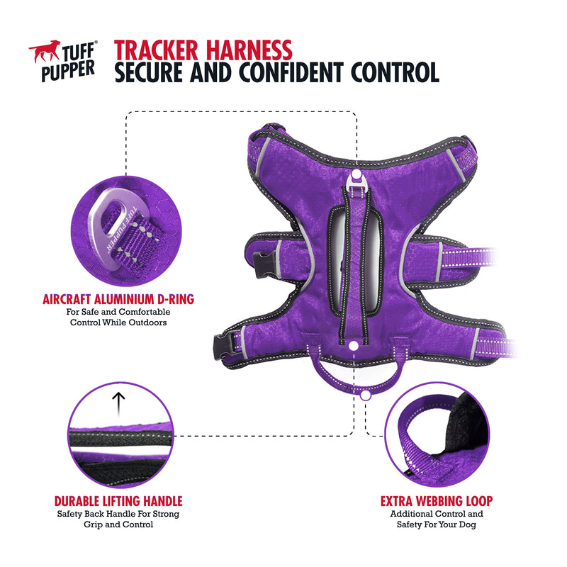 Tuff Pupper Escape Proof No Escape Dog Harness | 5 Point Adjustable Fit Harness for Dogs | Padded Dog Harnesses | Handle Dog Lift Harnesses Large Purple - PawsPlanet Australia