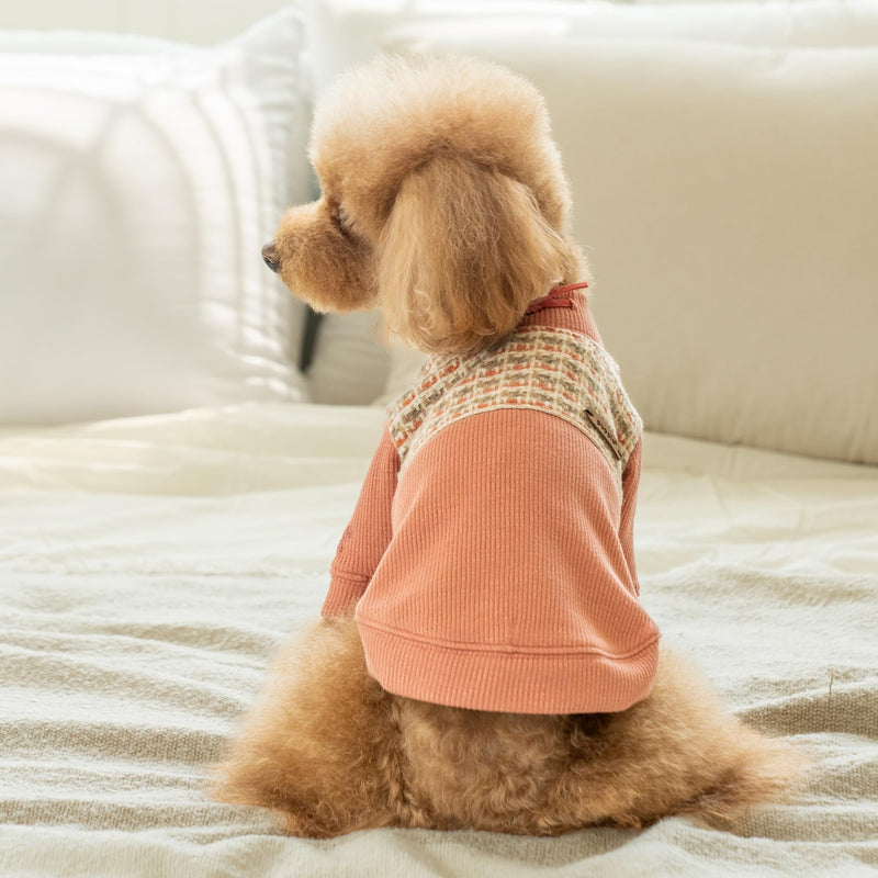 Puppia Yule Winter Round Neck Shirts Checkered Pattern for Small and Medium Dogs, Coral, Medium - PawsPlanet Australia