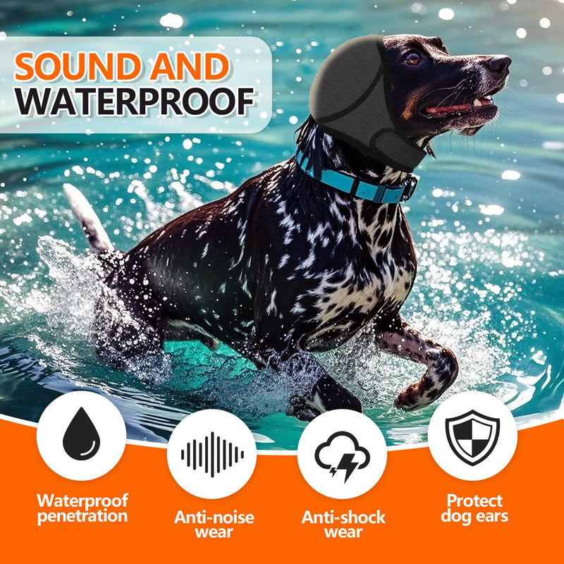 Dog Snood Swim Ear Protectors, Comfort Dog Ear Muffs Noise Protection, Waterproof Adjustable Cat Ear Shower Wrap, Pet Snood Ear Covers for Anxiety Relief,Swimming,Grooming (Gray, L) Gray
