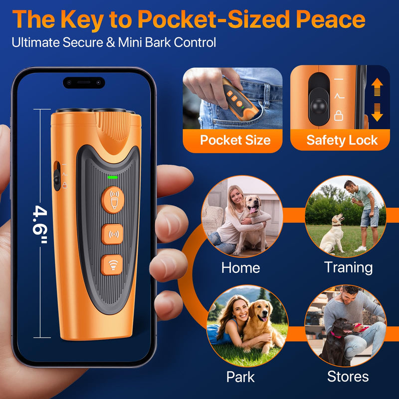 Dog Bark Deterrent Device, 3X Ultrasonic Anti Barking Device for Dogs, 6 Training Modes & 23 FT Range Stop Neighbors Dog Barks, Portable Dog Training Tool with Flashlight Indoor Outdoor Use, Amber Only Device - PawsPlanet Australia