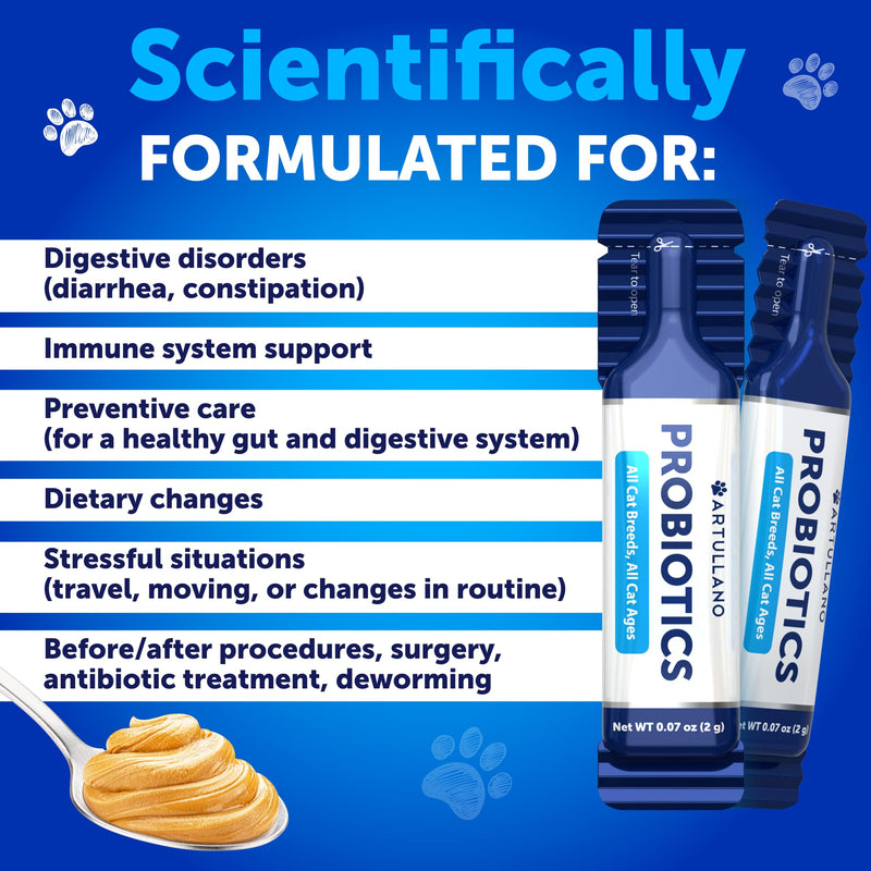 Cat Probiotics - Supports Digestion & Gut Health - Immunity Support - Nutrient Absorption - Digestive Enzymes - 30 Sticks