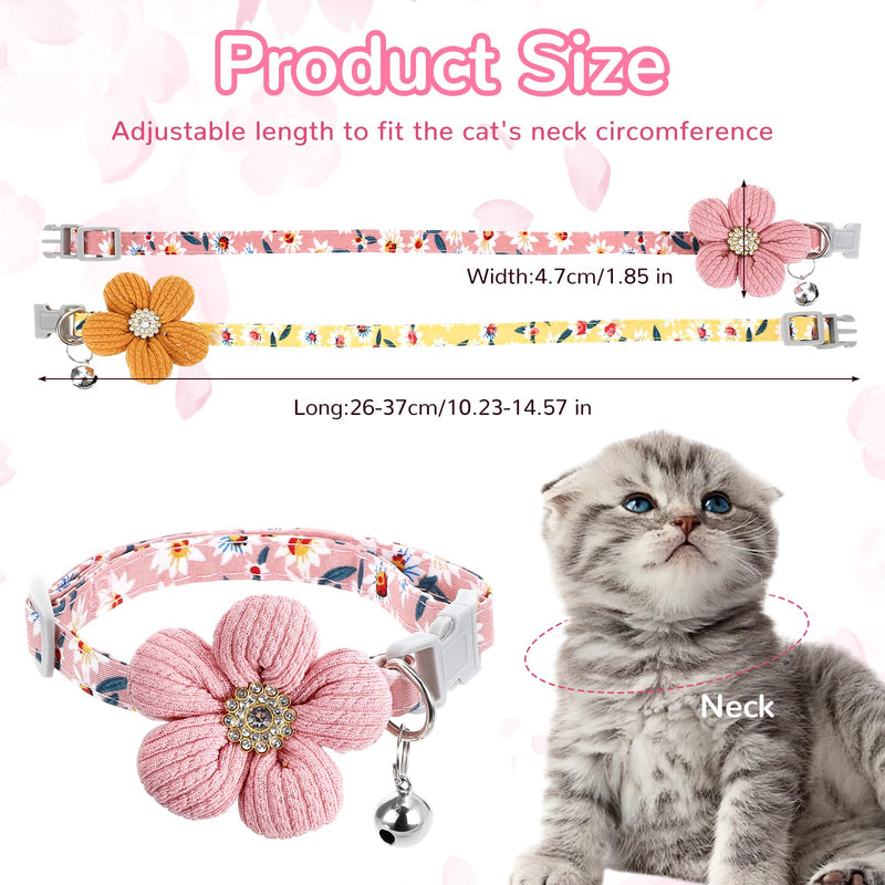 2pcs Kitten Collars with Bells, Adjustable Cute Collars for Girl Dogs, Breakaway Cat Collar Girl with Knitted Flowers & Safety Buckle for Cats and Puppy Dog (Pink, Yellow) - PawsPlanet Australia