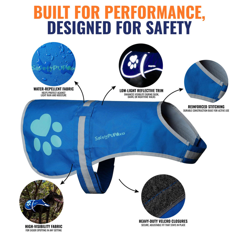 SafetyPUP XD Dog Reflective Vest – Hi-Vis Fluorescent Visibility That Helps to Safeguard Your Pet On/Off Leash in Urban & Rural Areas (Blue, X-Large) Blue - PawsPlanet Australia