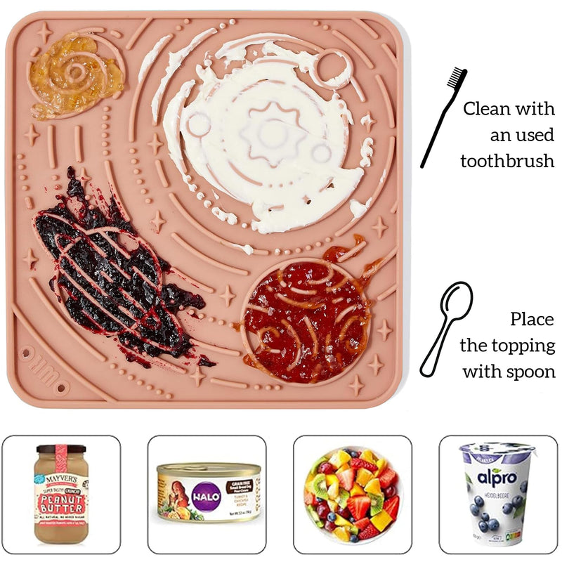 Lick Mat for Dogs and Cats(Small, Mars&Coral, 2pcs) Enrichment Accessories Toy Space Star Easy Clean Pet Slow Feeder w/Suction Cups, Licking Pad for Anxiety Relief and Boredom Reduction 5.9x5.9 inches - PawsPlanet Australia