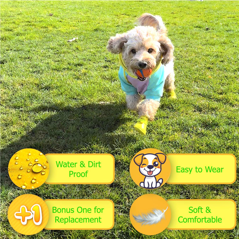 Ultra Soft Waterproof & Dirt-Resistant Yellow Dog Boots by Quality Life Hack (Plus One Free) - Size Large