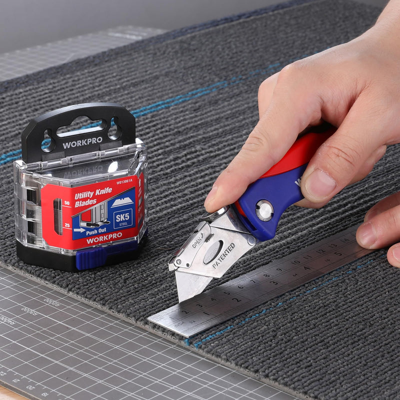 WORKPRO 50-Pack Utility Knife Blades with Dispenser, SK5 Steel Box Cutter, Standard Blades for Utility Knife Replacement 50 Pack - PawsPlanet Australia