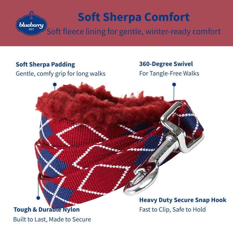 Blueberry Pet Scottish Argyle Fleece Padded Dog Leash with Soft & Comfortable Handle, 4 ft x 1", Merlot Red, Large, Leashes for Dogs 4' * 1" (Pack of 1) - PawsPlanet Australia