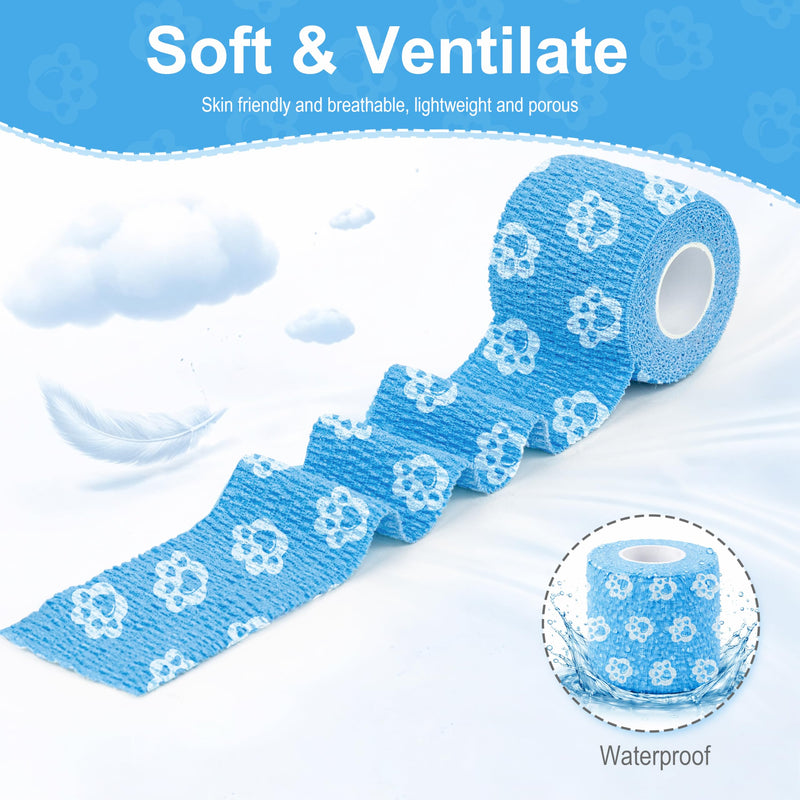 Vet Wrap Cohesive Bandages, Self-Adhesive Bandage Wrap, Breathable Non-Woven Self Adherent Tape for Pet Dog Leg Paw Wound, Horse, Cat, First Aid & Ankle Sprain, 2 Inch (6 Rolls) 6 Rolls