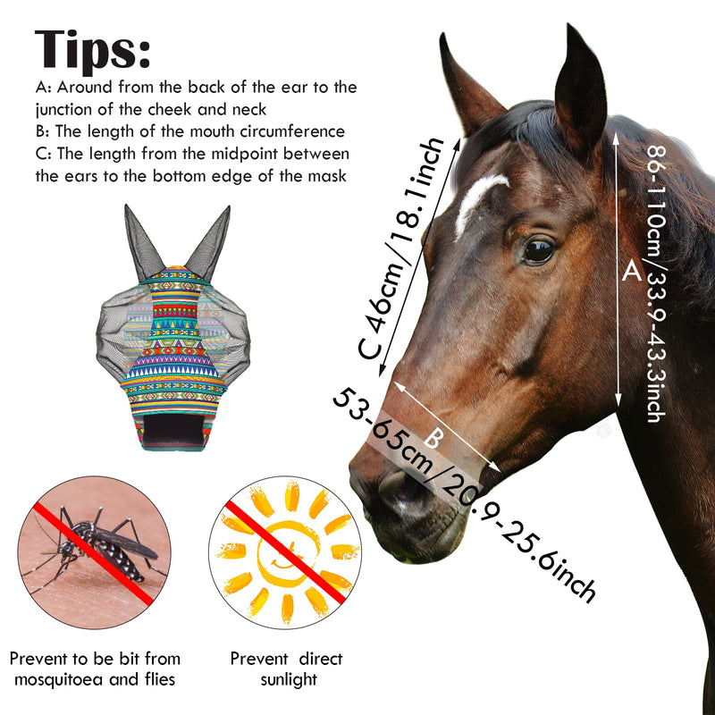 Chunful 6 Pcs Horse Fly Masks for Horses with Ears Smooth and Comfortable Fly Masks Cashel Fly Mask Elasticity Horse Face Mask Horse Masks Covering for Horses Riding Supplies(Large, Geometric) Large - PawsPlanet Australia