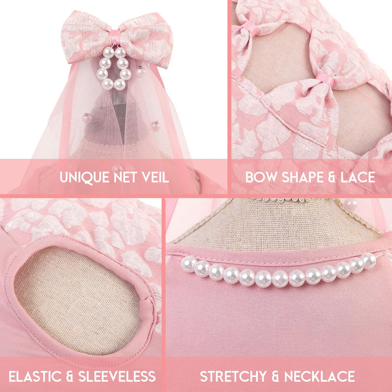 ASENKU Dog Dress, Dog Wedding Dress, Pet Lace Princess Dress with Bows for Wedding Birthday Party, Puppy Formal Apparel with Pearl Necklace for Large Dogs (Pink, X-Large) Pink