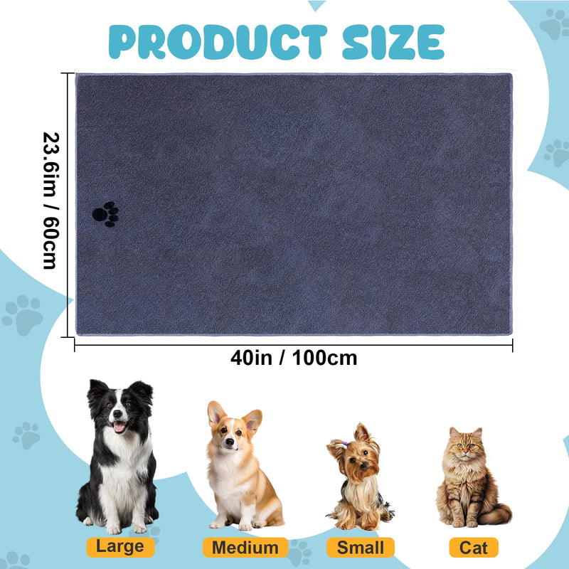 Microfiber Dog Towels for Drying Dogs,40'' X 23.6'', Super Absorbent and Soft Pet Grooming Towel, Perfect Shower & Bath Supplies for Dogs(2-Pack Grey) 2-Pack Grey - PawsPlanet Australia
