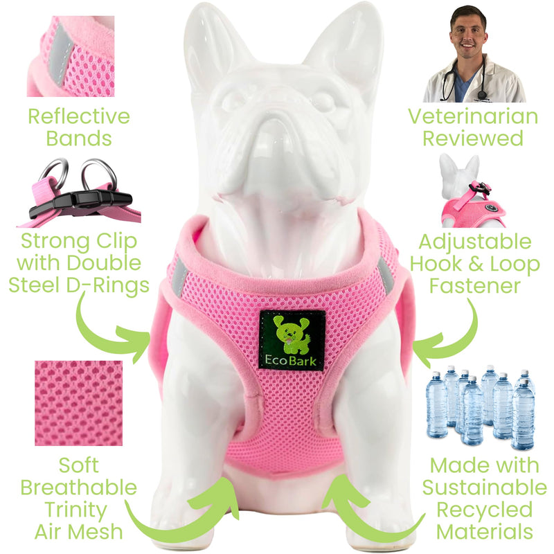 EcoBark Teacup Dog Harness - Step in Dog Harness, Eco Dog Harnesses for XXS, XS, and Small Dogs - Reflective and Adjustable Mini Body Halter Vest - Tiny Soft Mesh Toy Breed Harness (Baby Pink, XXXS) XXXS- 2 to 3 lbs- Chest up to 10 in (Pack of 1)