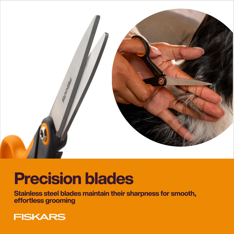 Fiskars Pet, Dog & Cat Grooming Scissors, Precision Stainless Steel Blades & SoftGrip Handle, Cat and Dog Supplies, 6.75”, Orange/Black, Trimming Scissors - PawsPlanet Australia