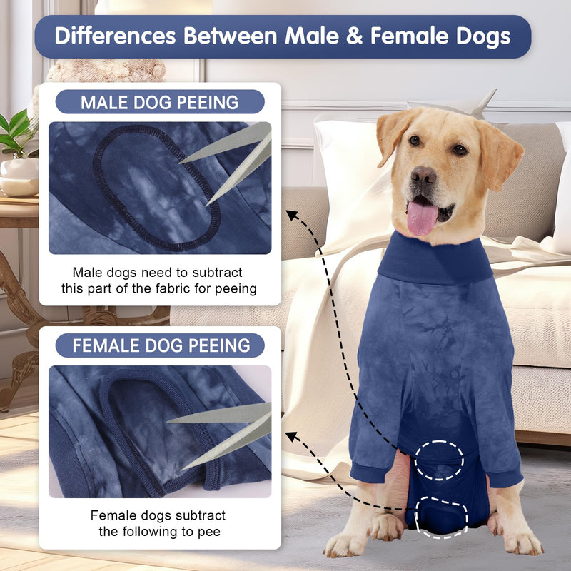 Dog Surgery Recovery Suit, Female Male Front Leg Wound Protector E-Collar Substitute Pajamas Ealstic Pet Dogs Body Suit After Surgery (Blue, S) Male Femal-Blue