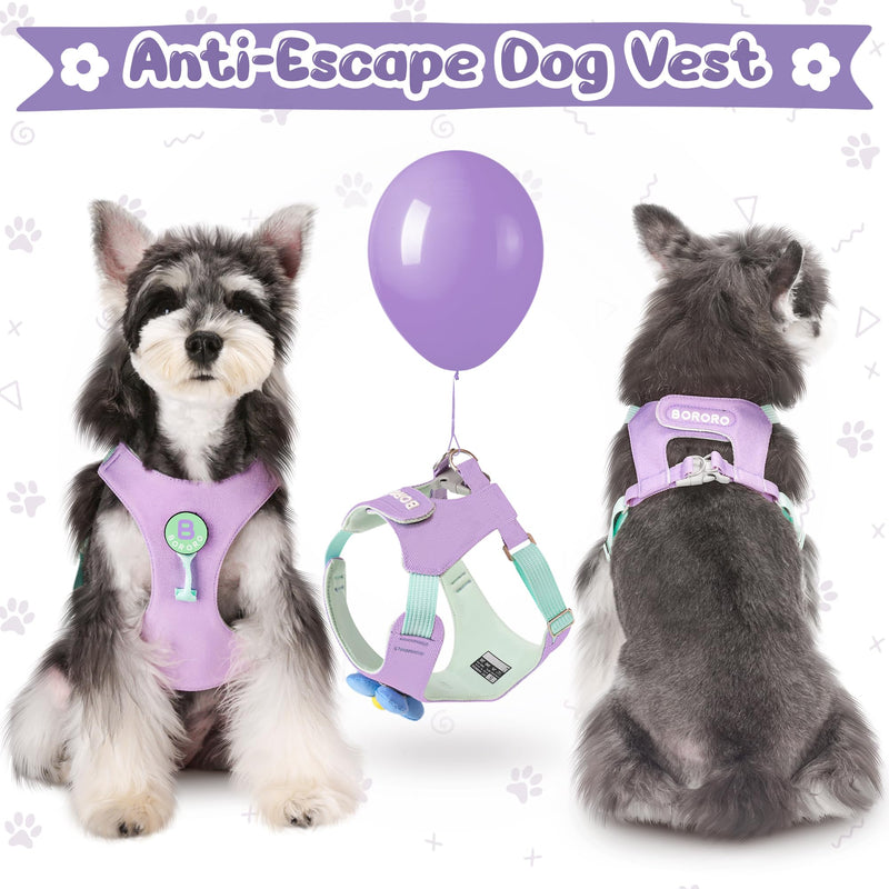 Dog Harness and Leash Set with 2 Flower Patches, No Pull Adjustable Puppy Harness, Step in No Chock Dog Vest for Small Medium Dogs Puppy and Cats(Purple, XS) XS(3.3-5.5lb） Purple - PawsPlanet Australia