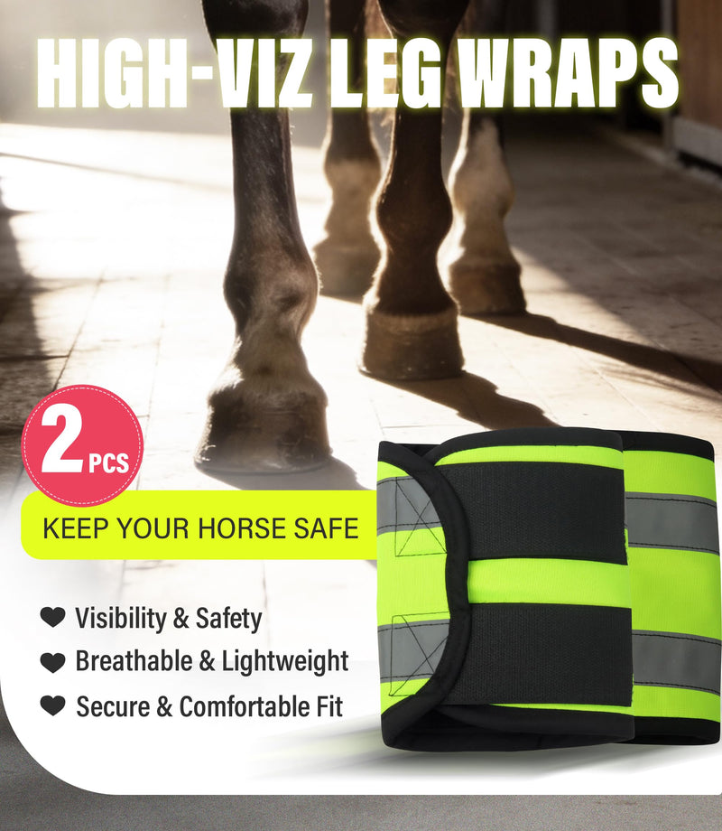 2/Pack High Visibility Horse Leg Wraps, Add Safety, Easy to Put on Horse Boots w/Fleece Interior Fluorescent Yellow Breathable Fabric + Fleece Lining - PawsPlanet Australia