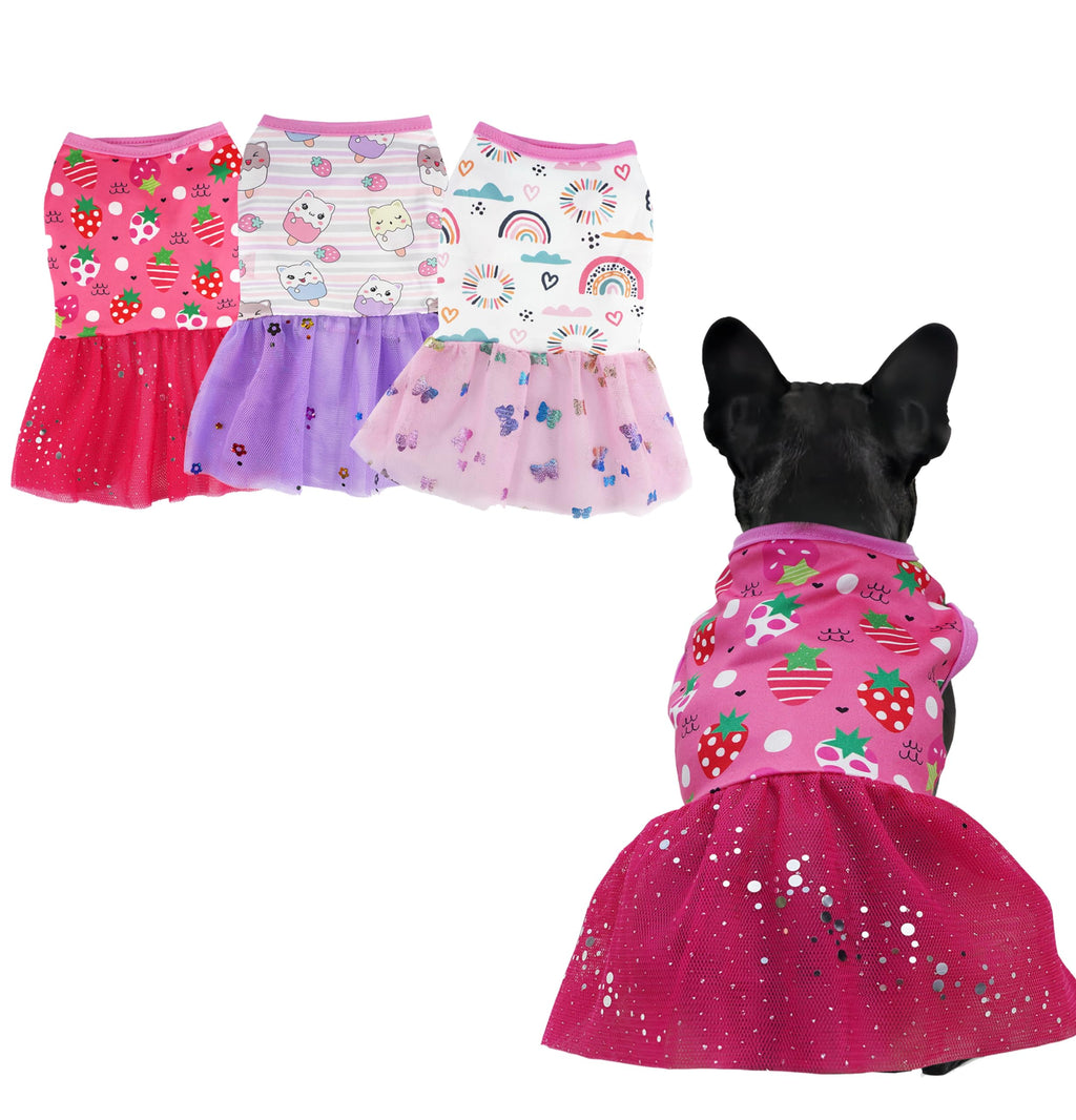 3 Pieces Dog Dress Spring Summer Dog Dresses for Small Dogs Girl Soft Cute Dog Clothes Puppy Dress Clothes Female Chihuahua Yorkie Teacup Skirt Doggie Cat Outfit(Strawberry,Ice Cream,Rainbow, Small) Strawberry,Ice Cream,Rainbow - PawsPlanet Australia