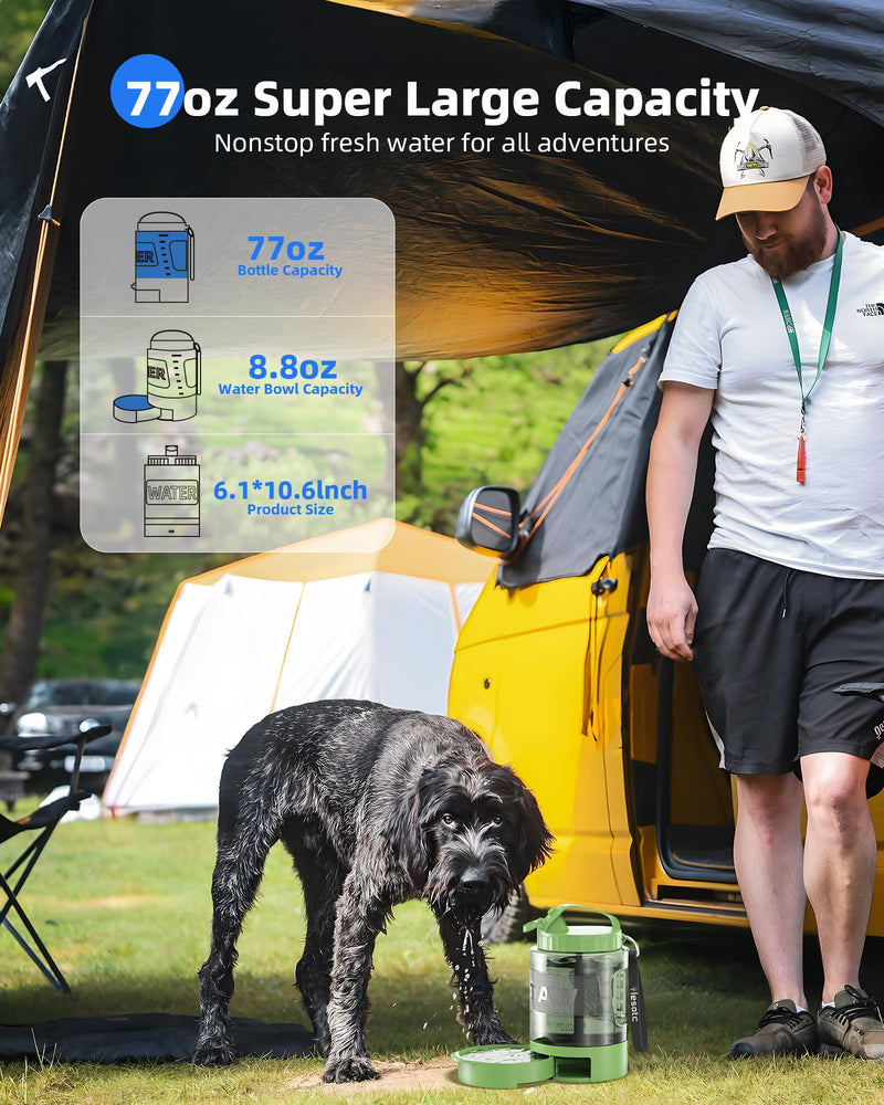 lesotc Dog Travel Water Bottle Portable with Pull-Out Drinking Bowl, 77oz Large Travel Water Bowl Dispenser for Dogs Camping Essentials Hiking Beach Road Trip Park Walking On The Go Must Haves, Green 77OZ-Olive Green - PawsPlanet Australia