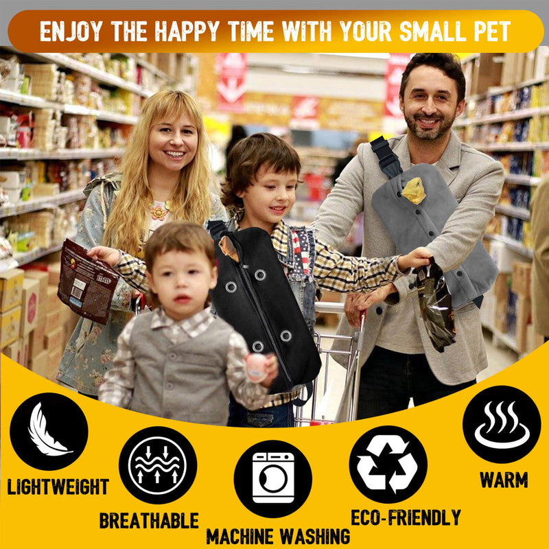 WATFOON Adjustable Lizard Leather Leash Harness and Bearded Dragon Carrier Sling, Reptile Small Pet Training Leashes and Beardie Snuggle Sling Bag for Outdoor Travel (L Black Sling) Leash + L Black Sling (Gift) - PawsPlanet Australia