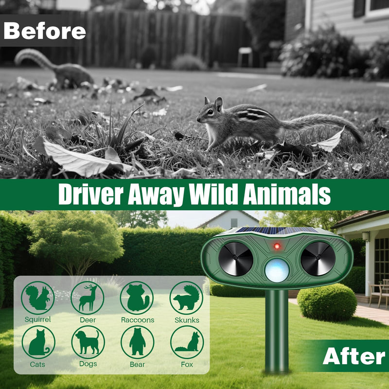 2026 Upgraded Ultrasonic Animal Repellent Outdoor (2 Pack), Solar Powered Animal Repeller with Motion Sensor, Effective Cat Deterrent and Deer Repellent for Yard, Garden, Squirrel & Dog Deterrent 2 Plastic