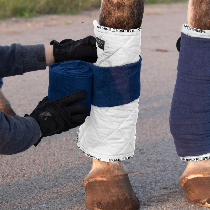 Harrison Howard Medicine-Retaining Shock-Absorbing Pressure Sores Prevention Quilted Leg Wraps for Horse Set of 4-White M Medium White