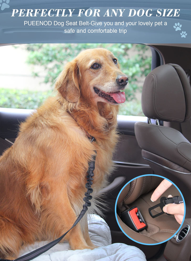 2 Pack Dog Seat Belt Adjustable Dog Car Seatbelts for Vehicle Nylon Pet Safety Seat Belt with Elastic Bungee Buffer Reflective & Durable Car Harness for Dogs Black + Black - PawsPlanet Australia