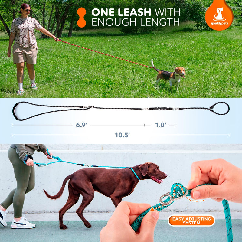 SparklyPets - Bungee Rope Handsfree Leash for 1 Dog - Demovable Slip Lead - Waist or Hip Belt Leash for Dog Walking, Running, Carnicross - Medium & Large Breeds Red Crossbody & Waist Bungee Leash -10.5 Ft - PawsPlanet Australia