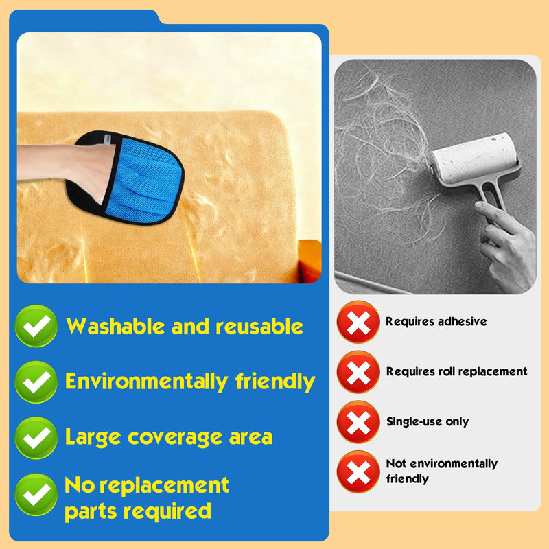 Pet Hair Removal Glove for Cats & Dogs, 2 Pcs Five-Finger Electrostatic Hair Remover Golve, with Pet Double-Sided Deshedding Brush Pet Hair Remover Tool on Carpet, Clothing, Laundry, Couch, Car Seat