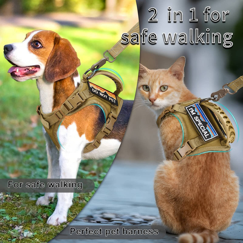 Tactical Cat Harness and Leash for Walking Esacpe Proof,Adjustable Soft Mesh Large Cat Vest with Rubber Handle Easy to Control,Molle Pathes L A-khaki - PawsPlanet Australia