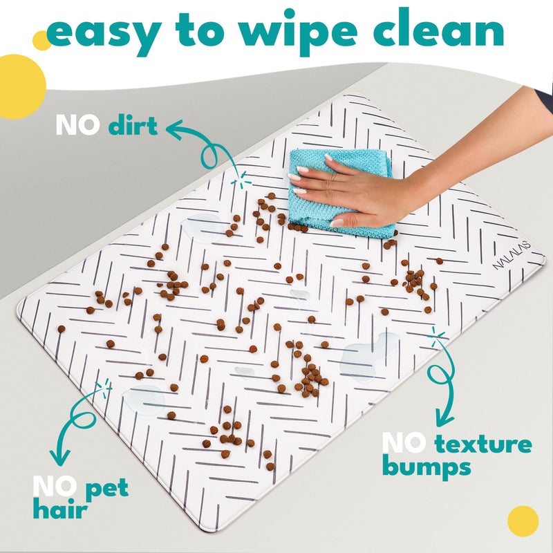 NALALAS Dog and Cat Mat for Dish, Food, Water Bowls | Stainproof, Washable & 100% Waterproof, Anti Slip, Non-Slip Food Placemat for Pets | Vegan Leather & Non Toxic | Easy to Clean | Size 12" x 18" SMALL 12" x 18" Mud Cloth - PawsPlanet Australia