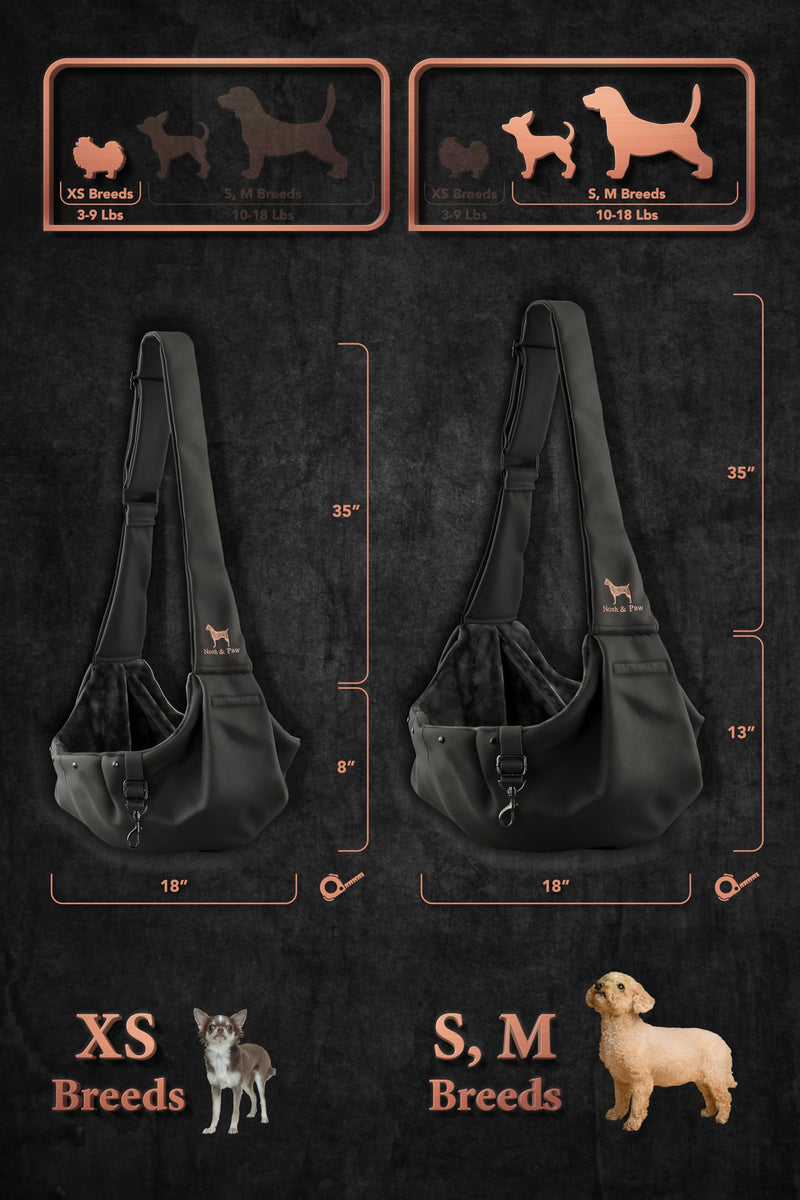 Noah & Paw Dog Sling Carrier for Small Dogs 5-18lb, Dog Sling for Small Dogs and Cats, Dog Carrier with Adjustable Padded Strap, Premium Twill, Lined with Fur, Double Safety Feature, Machine Washable Black 18.0"L x 10.0"W x 6.5"H - PawsPlanet Australia