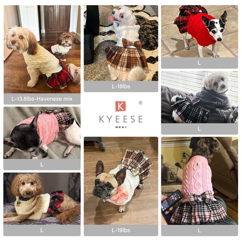 KYEESE Dog Sweaters for Small Dogs Girl Warm Dog Sweater with Bowtie Soft Small Medium Dog Sweater Stretchy Dog Clothes Pullover Turtleneck Dog Sweater Dress Knitwear Dog Coats Pet Sweater Large（13-19lbs） 2# Pink - PawsPlanet Australia
