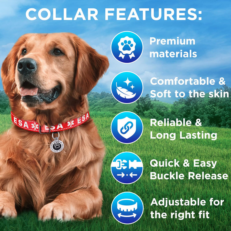 TECEUM Reflective Pet Collar – Red - ESA – XL – Basic Nylon Dog Collar – Quick Release Buckle – Fits Small, Medium and Large Dogs, Puppies, Cats – ESA & Service Dog Options