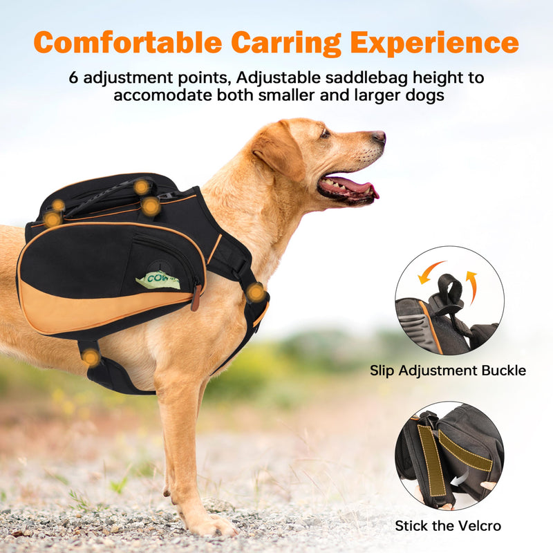Dog Backpack Harness with Non-Slip Handle, Height-Adjustable Side Pockets Tactical Saddle Bag for Dogs, Lightweight Backpack for Dogs Hiking Walking Training, D-Ring Leash Attachment(75-100LB) Large - PawsPlanet Australia