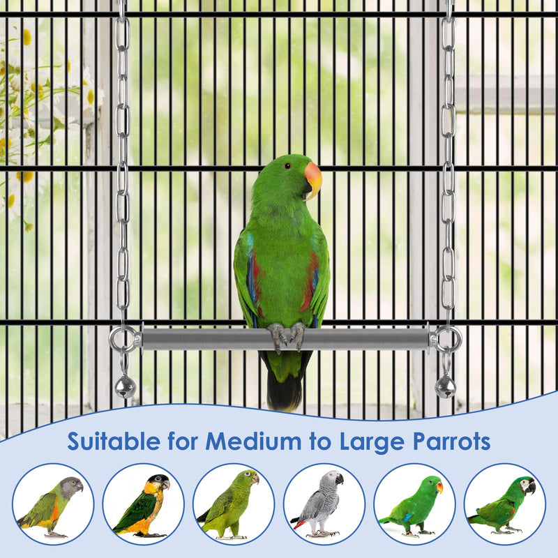 Stainless Steel Large Bird Swing, Hanging Heavy Duty Parrot Swings Perches Stand Toys with Bell, Claw Grinding Birdcage Accessories for Macaw Afican Grey Amazon Cockatoo - PawsPlanet Australia