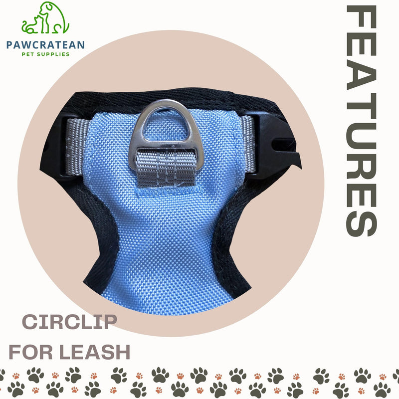 Cat 5-Point Adjustable Harness and Leash Set, Sky Blue Polyester, 5-Point Adjustable Vest with Reflective Lines Prefect for Outdoor Soft Comfortable (Medium) Medium
