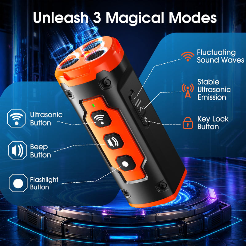 2026 New Dog Bark Deterrent Devices, 1-Touch Anti Barking Device for Dogs with 3 Sonic Heads, 50ft Range, Rechargeable & Safe Dog Training Tool with Flashlight, Helps Improve Behavior Coral Orange