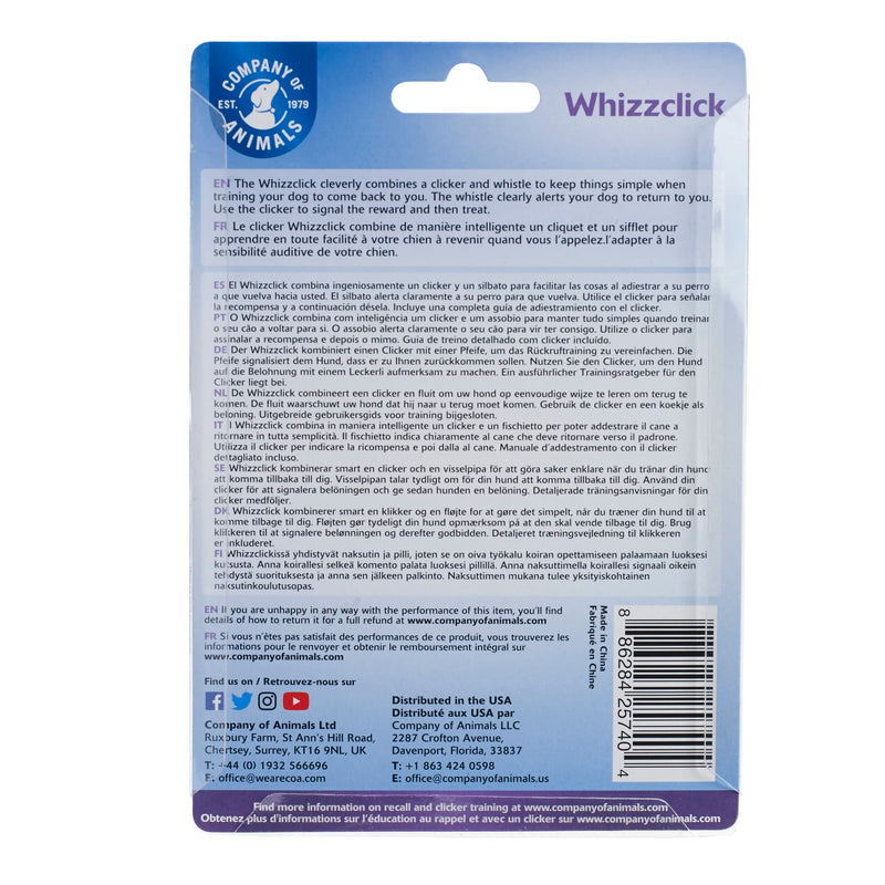 Company of Animals Whizzclick, Clicker and Whistle Combined, Recall and Reward Training, Wrist Strap, for All Dogs Including Sensitive Dogs and Puppies (Pack of 2) One Size (Pack of 2) - PawsPlanet Australia