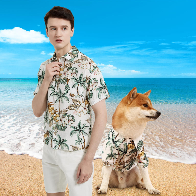 Dog Shirt Hawaiian Dog and Cat Summer T-Shirts Dog Style Floral Breathable Cool Clothes Hawaiian Shirts for Dogs and Cats Owner and Pet Shirts are Sold Separately L-(47.24"Bust)-for Human White Only for Human - PawsPlanet Australia