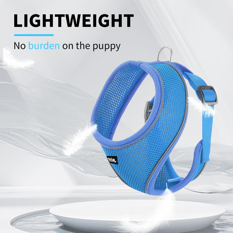 AIITLE Small Dog Harness, Triple-Layer Breathable Mesh, Adjustable Fit & Reflective Design, Choke-Free Over-The-Head Vest for Indoor/Outdoor Use, Perfect for Maltese, Chihuahua (S, Blue) S - PawsPlanet Australia