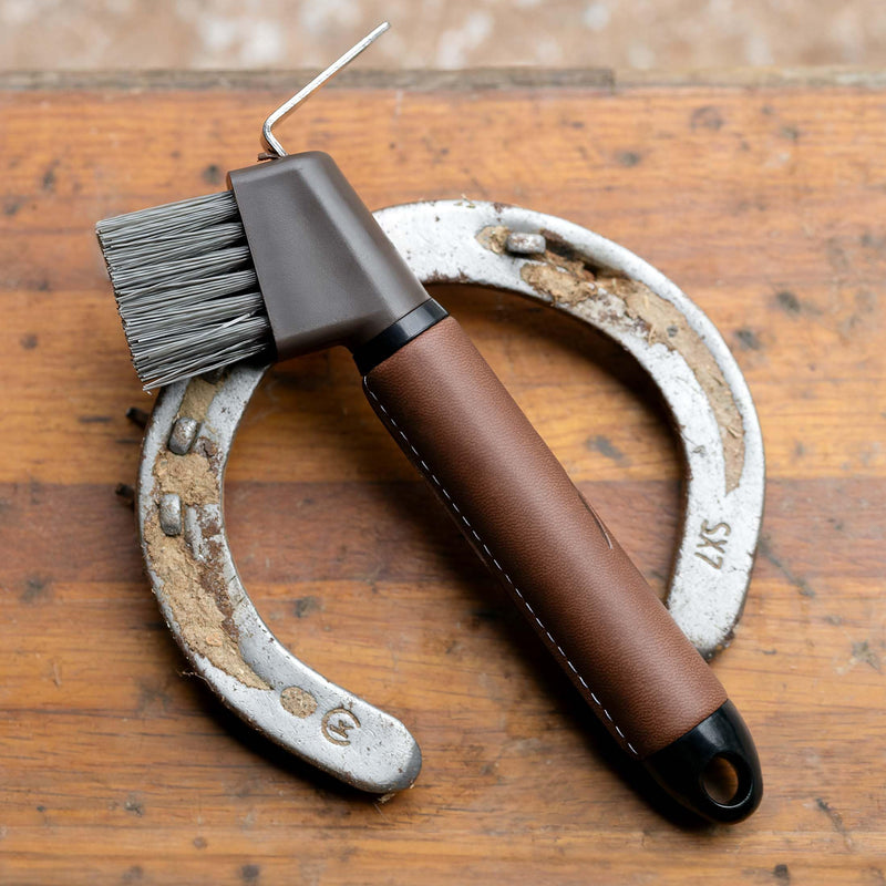 HORZE Maddox Leather Handle Hoof Pick - Dark Brown - One Size - PawsPlanet Australia