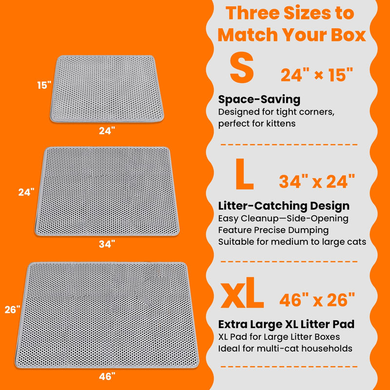Large Cat Litter Box Mat for Cats, Double Layer Honeycomb Cat Litter Trapping Mats, Waterproof, Urine Proof,Non-Slip Litter Pad for Indoor Kitty Cat Litter Mat, Easy to Clean Grey (33.8'' x 23.6'') 33.8'' x 23.6'' - PawsPlanet Australia